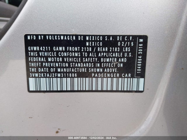 Volkswagen Jetta 2.0l S 2015 3VW2K7AJ2FM311886 Image 9
