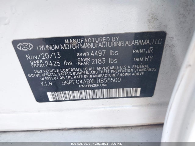 5NPEC4ABXEH855500 Hyundai Sonata Se 2.0t