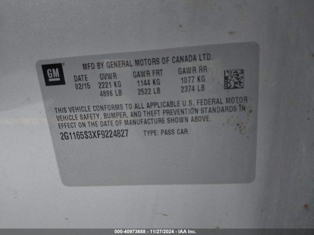 Chevrolet IMPALA 2LZ 2015 2G1165S3XF9224827 Image 9