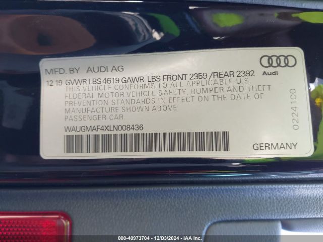 WAUGMAF4XLN008436 Audi A4 Premium 40 Tfsi Front-wheel Drive S Tronic