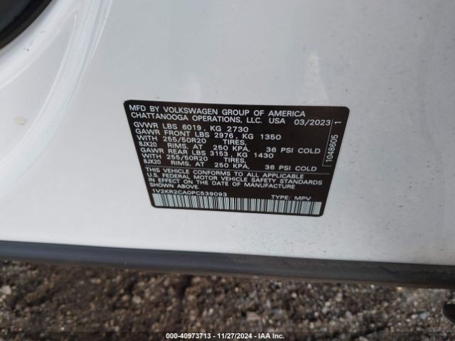 1V2KR2CA0PC539093 Volkswagen Atlas 3.6l V6 Se W/technology