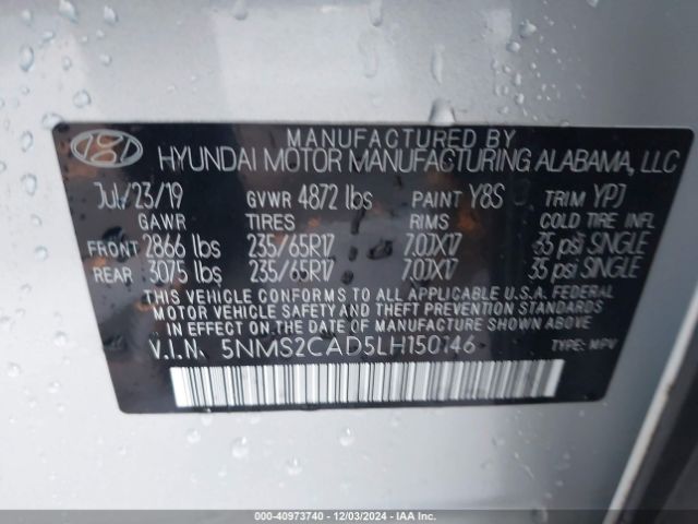 5NMS2CAD5LH150146 Hyundai Santa Fe Se