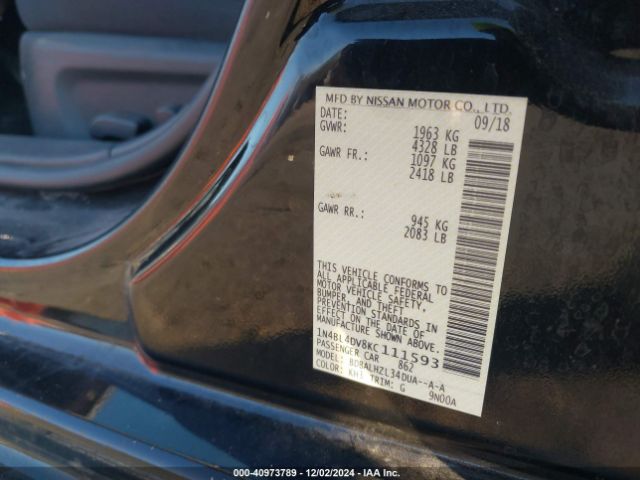 1N4BL4DV8KC111593 Nissan Altima 2.5 Sv