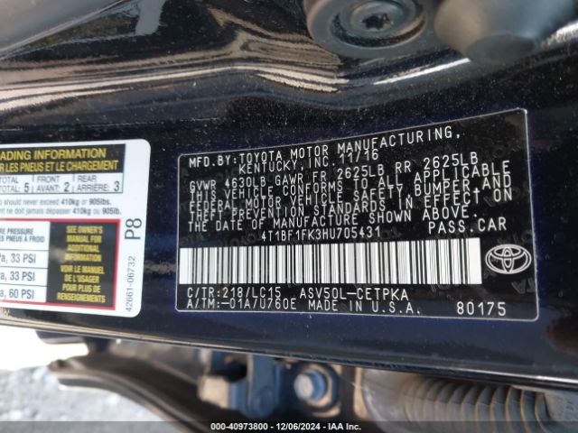 4T1BF1FK3HU705431 Toyota CAMRY XSE