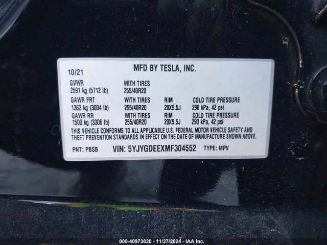 2021 TESLA MODEL Y 5YJYGDEEXMF304552 Photo 8
