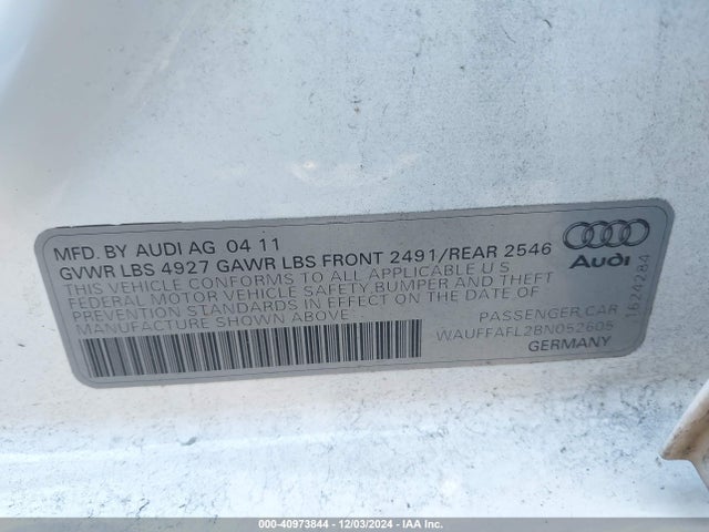 2011 AUDI A4 WAUFFAFL2BN052605 Photo 8