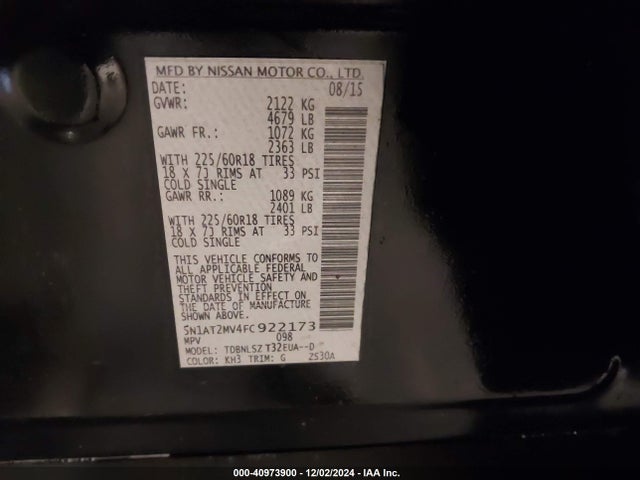 Nissan Rogue Sl 2015 5N1AT2MV4FC922173 Image 9
