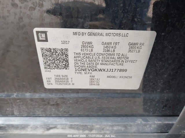 Chevrolet Traverse 1lt 2018 1GNEVGKWXJJ177899 Image 9