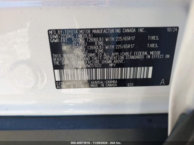 2T3RWRFV8RW251032 Toyota Rav4 Hybrid Xle