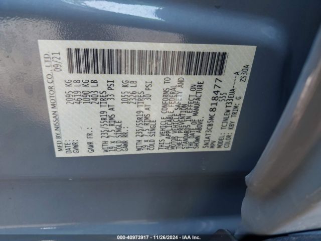 5N1AT3CB5MC818477 Nissan Rogue Sl Intelligent Awd