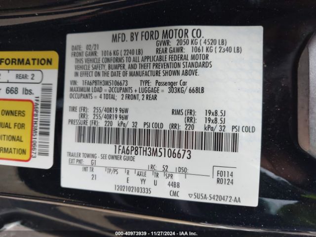 1FA6P8TH3M5106673 Ford Mustang Ecoboost
