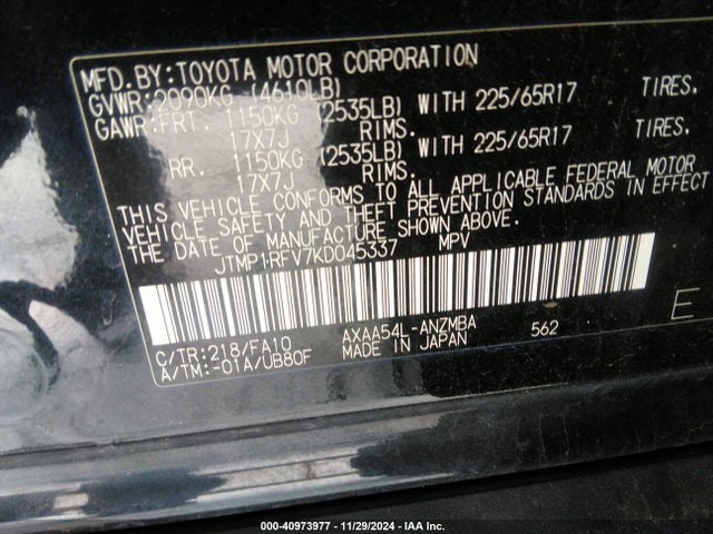 Toyota Rav4 Xle 2019 JTMP1RFV7KD045337 Image 9