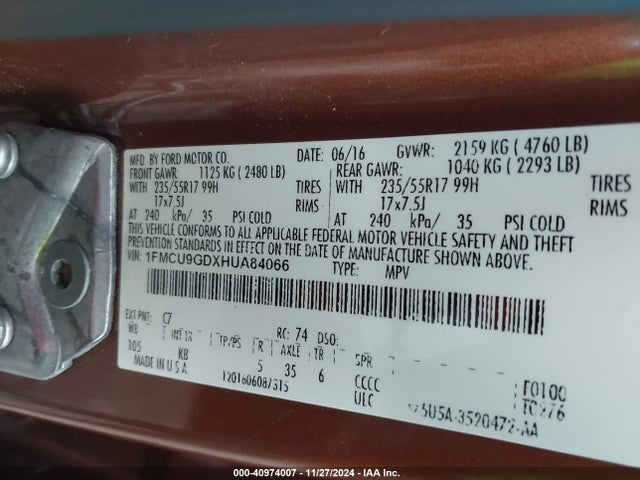 Ford ESCAPE SE 2017 1FMCU9GDXHUA84066 Image 9