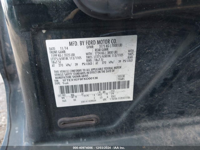 Ford F-150 Xlt 2015 1FTEX1EF9FKD00136 Image 9