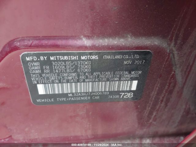 ML32A3HJ7JH006789 Mitsubishi MIRAGE ES