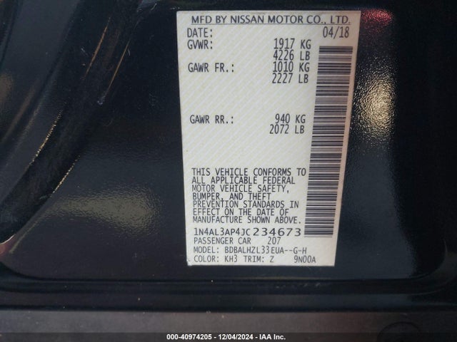 Nissan Altima 2.5 Sr 2018 1N4AL3AP4JC234673 Image 9