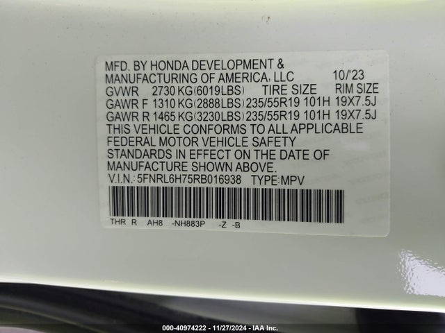 Honda Odyssey Sport 2024 5FNRL6H75RB016938 Image 9