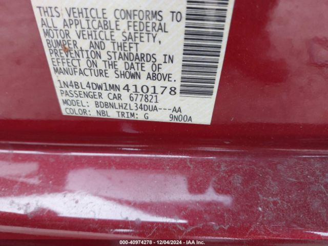 1N4BL4DW1MN410178 Nissan Altima Sv Intelligent Awd