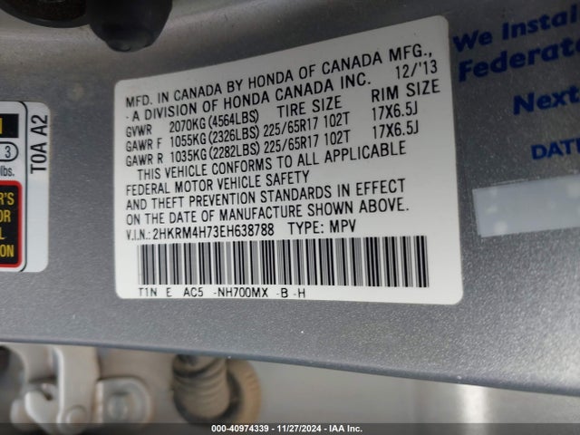 Honda Cr-v Ex-l 2014 2HKRM4H73EH638788 Image 9