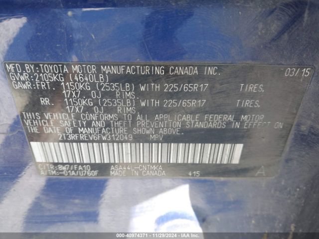 2T3RFREV6FW312049 Toyota Rav4 Xle