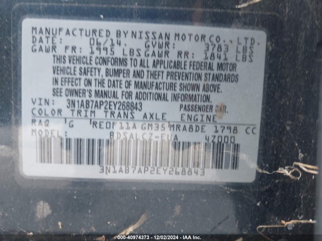 Nissan Sentra Fe+ S 2014 3N1AB7AP2EY268843 Image 8