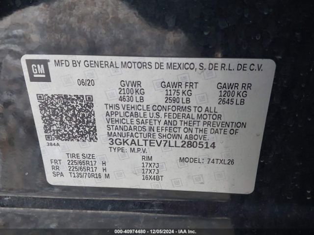 3GKALTEV7LL280514 GMC Terrain Awd Sle
