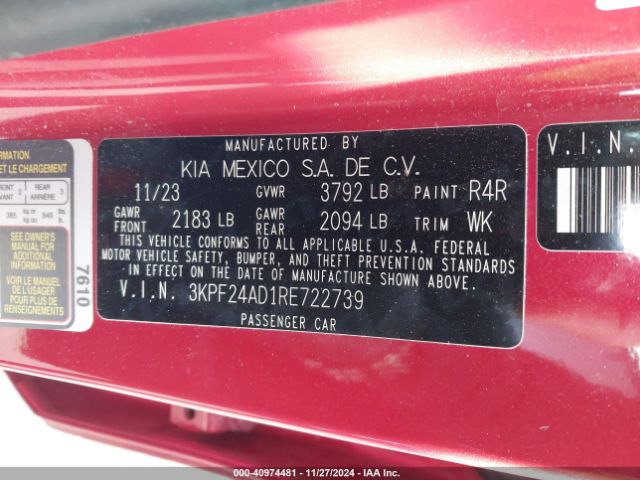 3KPF24AD1RE722739 KIA Forte Lxs