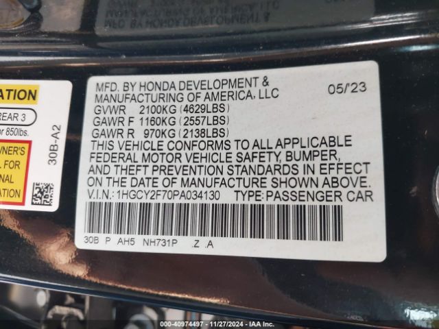1HGCY2F70PA034130 Honda Accord Hybrid Sport-l