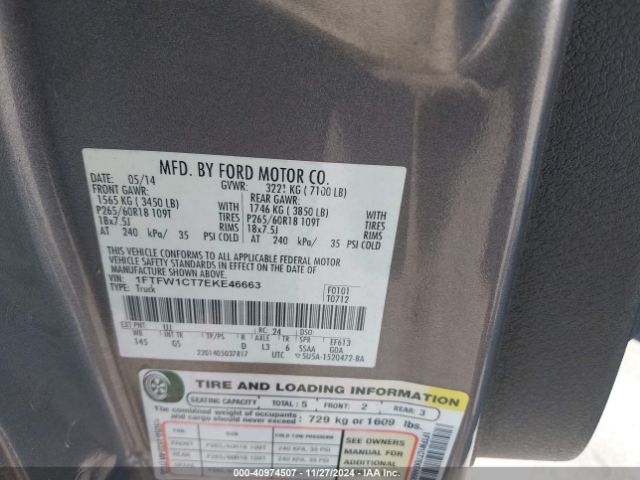 1FTFW1CT7EKE46663 Ford F-150 Xlt