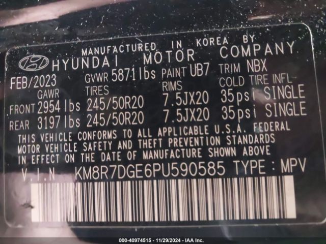 KM8R7DGE6PU590585 Hyundai Palisade Calligraphy