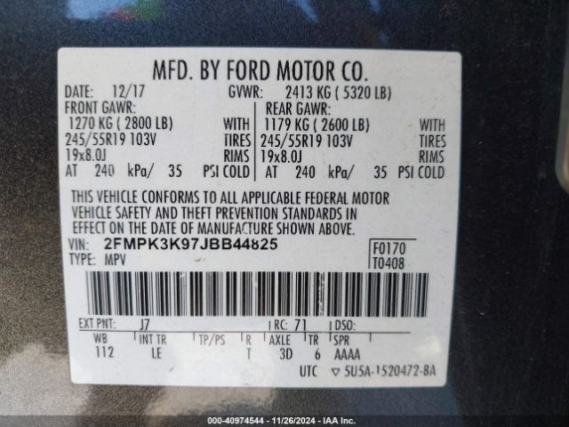 2FMPK3K97JBB44825 Ford Edge Titanium