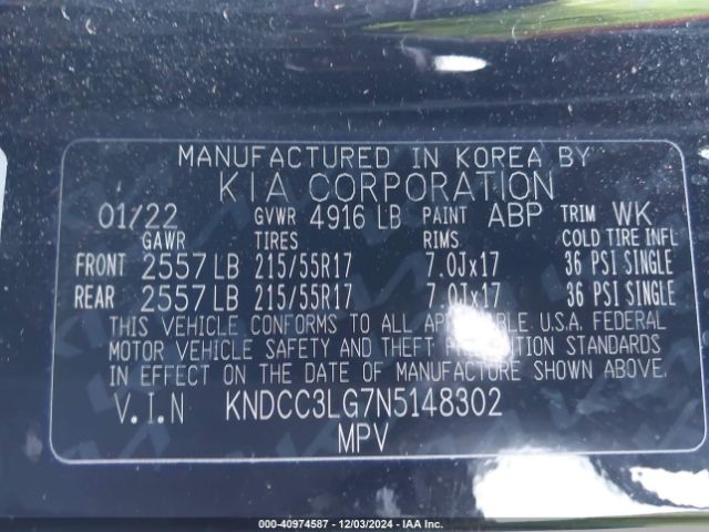 KNDCC3LG7N5148302 KIA Niro Ev Ex