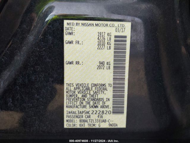 1N4AL3AP5HC222820 Nissan Altima 2.5 Sl