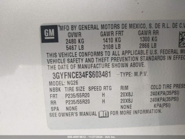 3GYFNCE34FS603481 Cadillac Srx Performance Collection