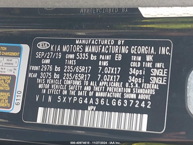 KIA Sorento 2.4l Lx 2020 5XYPG4A36LG637242 Image 9