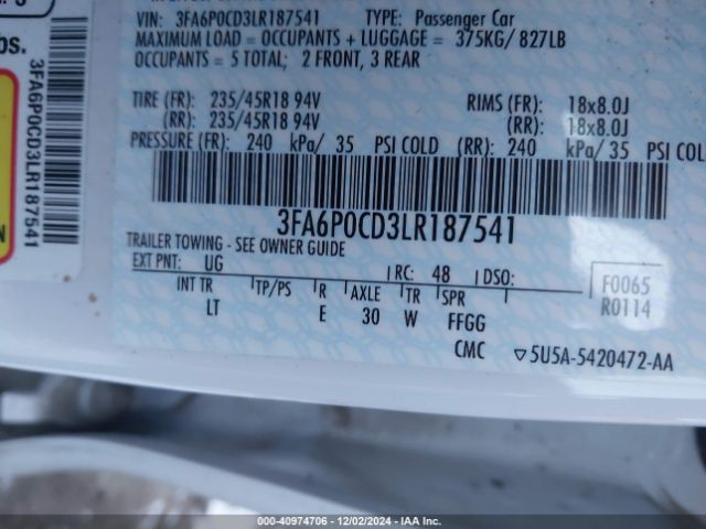 3FA6P0CD3LR187541 Ford FUSION SEL