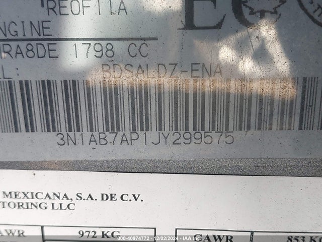 3N1AB7AP1JY299575 Nissan Sentra S/sl/sr/sv