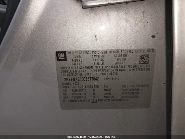 2012 CADILLAC SRX 3GYFNAE30CS577042 Photo 8