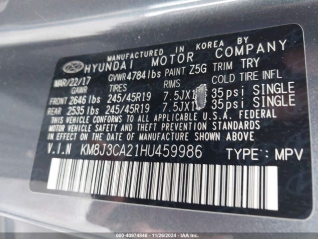 KM8J3CA21HU459986 Hyundai Tucson Sport