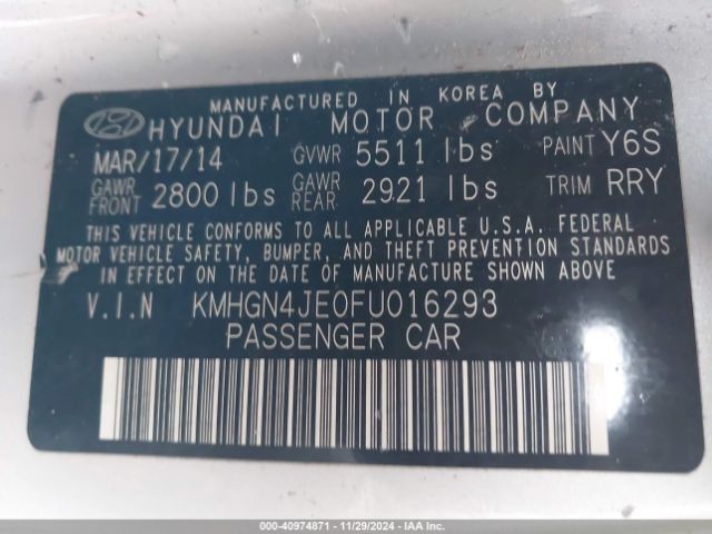 KMHGN4JE0FU016293 Hyundai Genesis 3.8