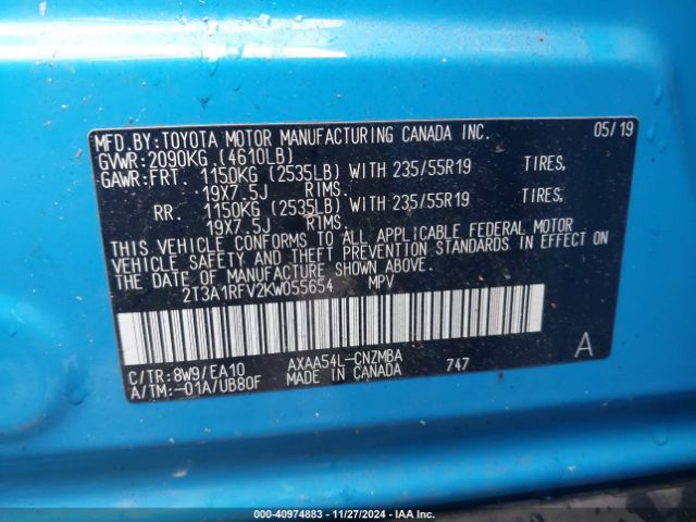 2T3A1RFV2KW055654 Toyota Rav4 Xle Premium