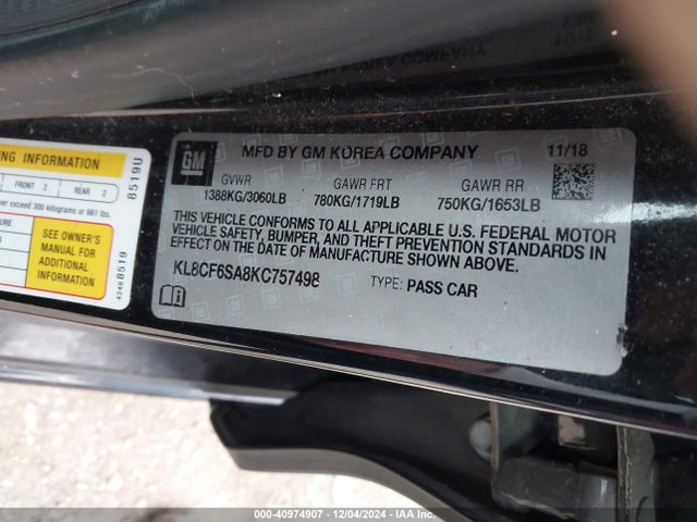 KL8CF6SA8KC757498 Chevrolet Spark 2lt Cvt