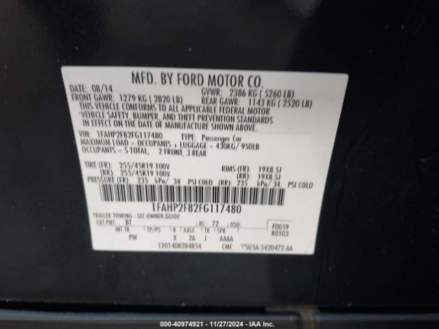 1FAHP2F82FG117480 Ford Taurus Limited