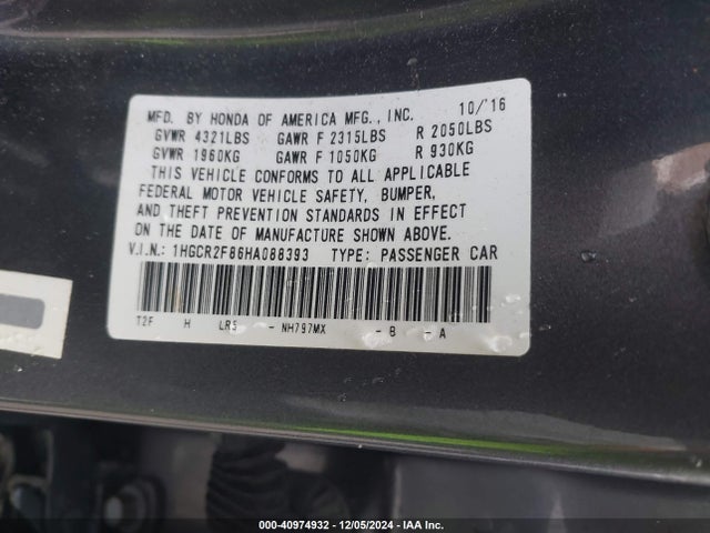 Honda Accord Ex-l 2017 1HGCR2F86HA088393 Image 9