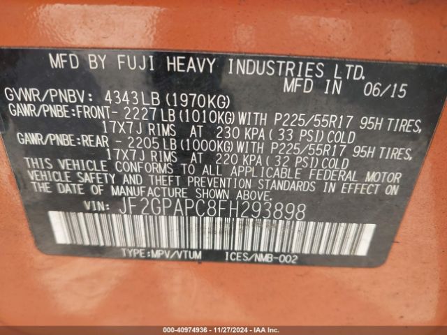 JF2GPAPC8FH293898 Subaru Xv Crosstrek 2.0i Limited