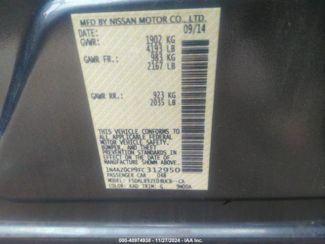 1N4AZ0CP9FC312950 Nissan LEAF S