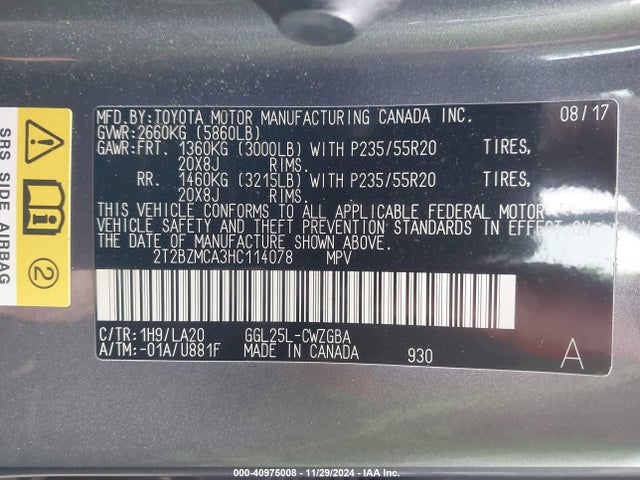 2T2BZMCA3HC114078 Lexus RX 350