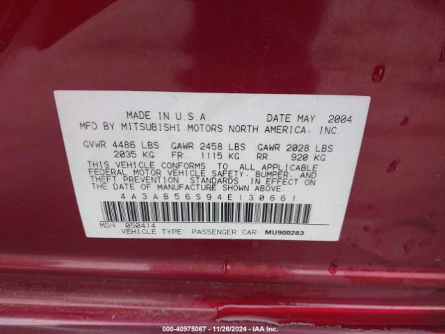 2004 MITSUBISHI GALANT 4A3AB56S94E130661 Photo 8