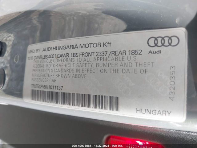 TRUT5CFV5H1011137 Audi Tt 2.0t