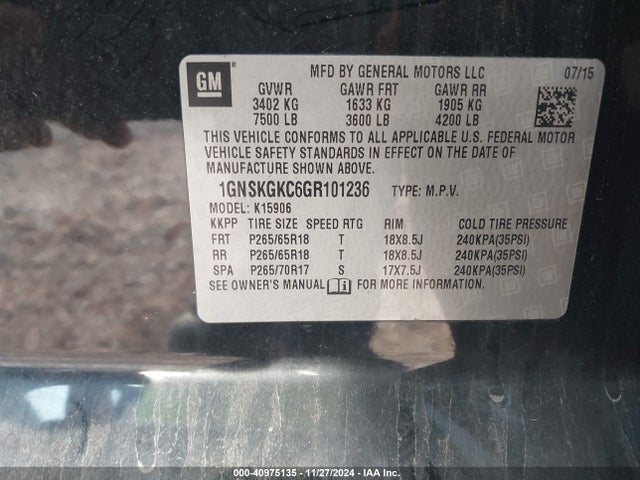 Chevrolet Suburban Ls 2016 1GNSKGKC6GR101236 Image 9